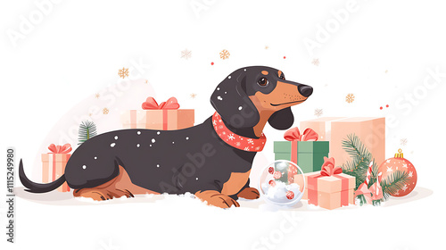 Christmas Dachshund with Gifts