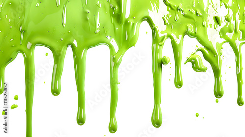 green slime splat. Halloween dripped goo splash isolated on a transparent background