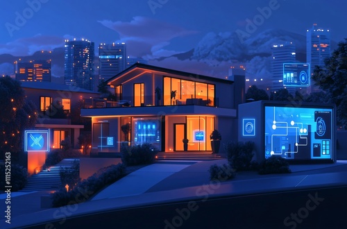 Smart home with advanced technology, showcasing the future of living in a connected smart villa, integrated with IoT, innovative solutions, and modern internet-driven features for a high-tech lifestyl photo