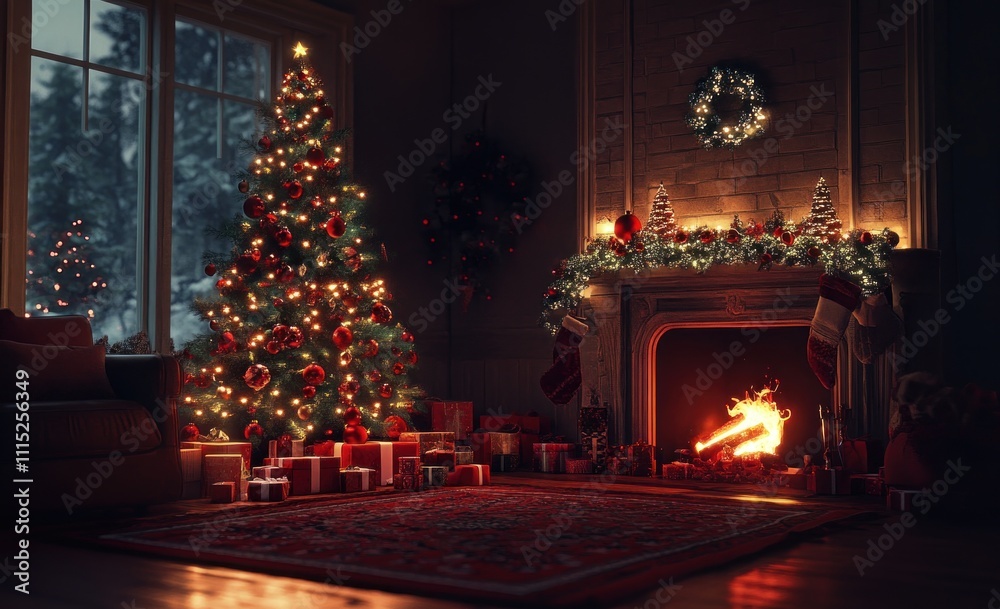 Cozy Christmas Eve: A Warm and Festive Fireplace Scene Cozy Christmas Eve: A Warm and Festive Fireplace Scene