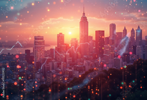 Wallpaper Mural Multi exposure of abstract virtual financial graph hologram on San Francisco skyline background Torontodigital.ca