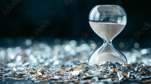 hourglass with digital pixels spilling like sand symbolizes the fusion of traditional timekeeping and digital transformation reflecting the passage of time in a technology-driven era photo