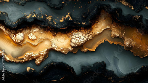 Abstract Gold & Black Marbl...