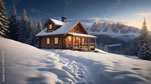 Cozy Cabin Glows in Winter Wonderland