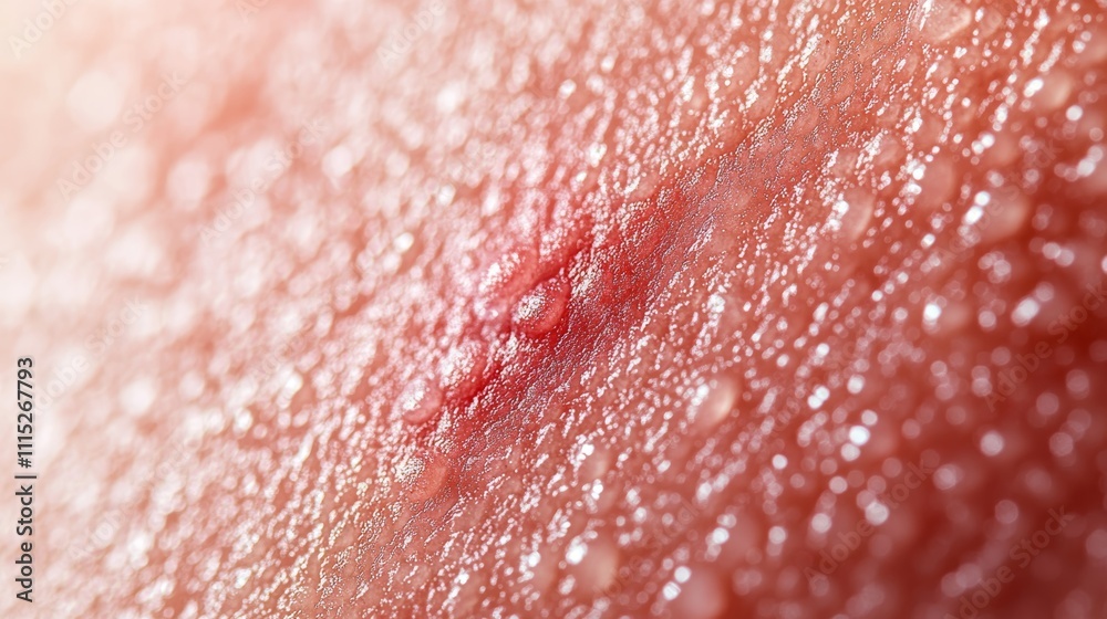 Fototapeta premium Close-up of irritated skin, possible sunburn, eczema, or an allergy. Healthcare and dermatology.