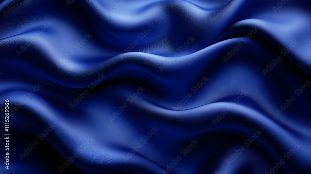 Fototapeta premium Blue Satin Fabric Drapes Elegantly, Soft Texture, Luxurious Waves