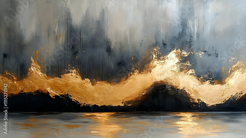 Golden Wave Abstract Art: T...