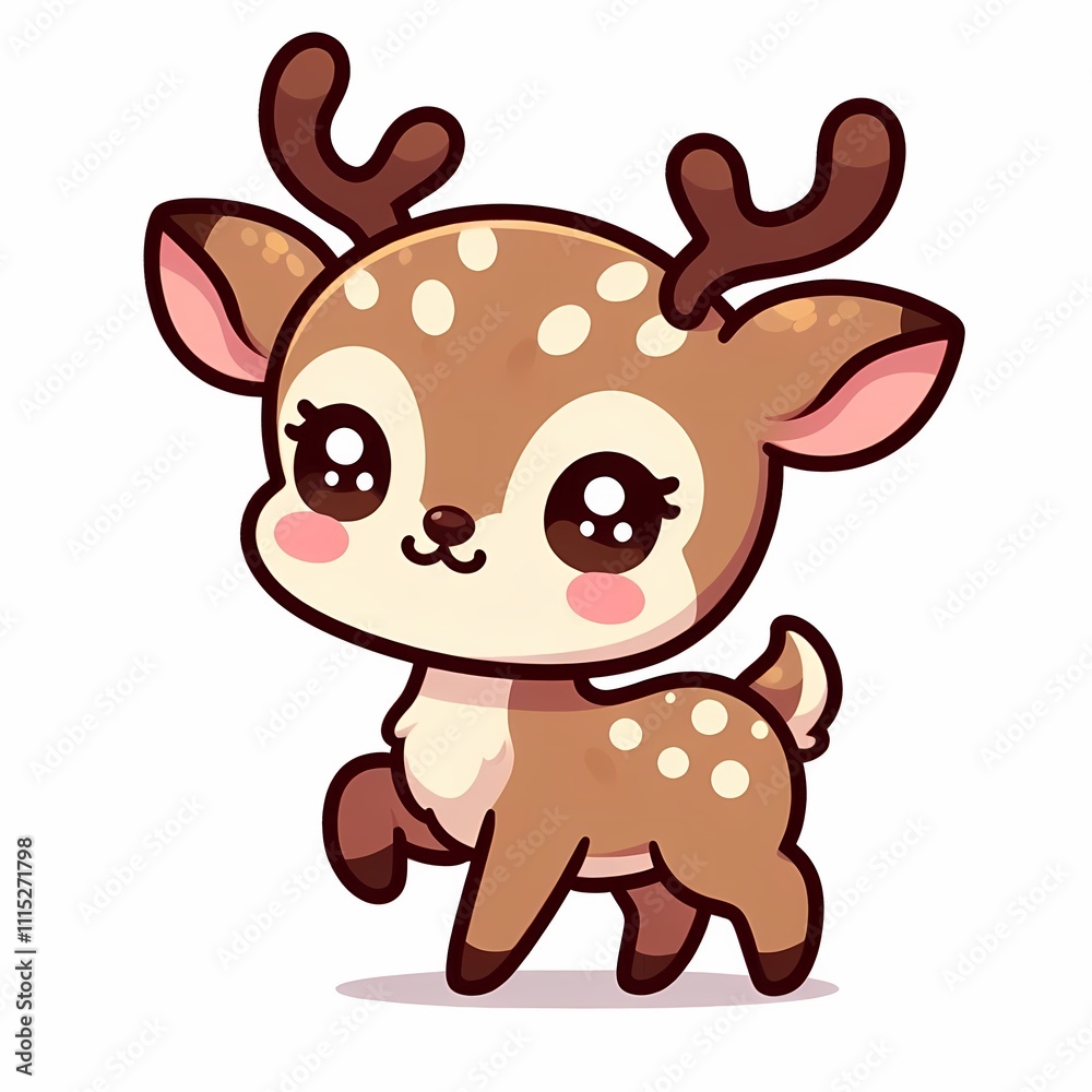 Chibi Deer Illustration in Flat Style on White Background Chibi Deer Illustration in Flat Style on White Background