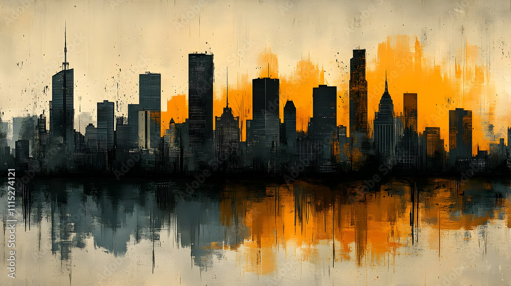 Obraz premium Urban Skyline Abstract Painting
