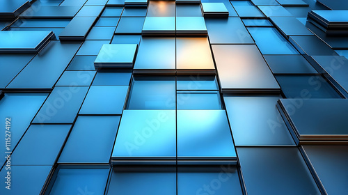Abstract Blue Cubes: 3D Geo...