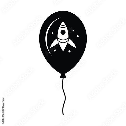 Black and white rocket design inside a balloon, perfect for space-themed party decorations and invitations.