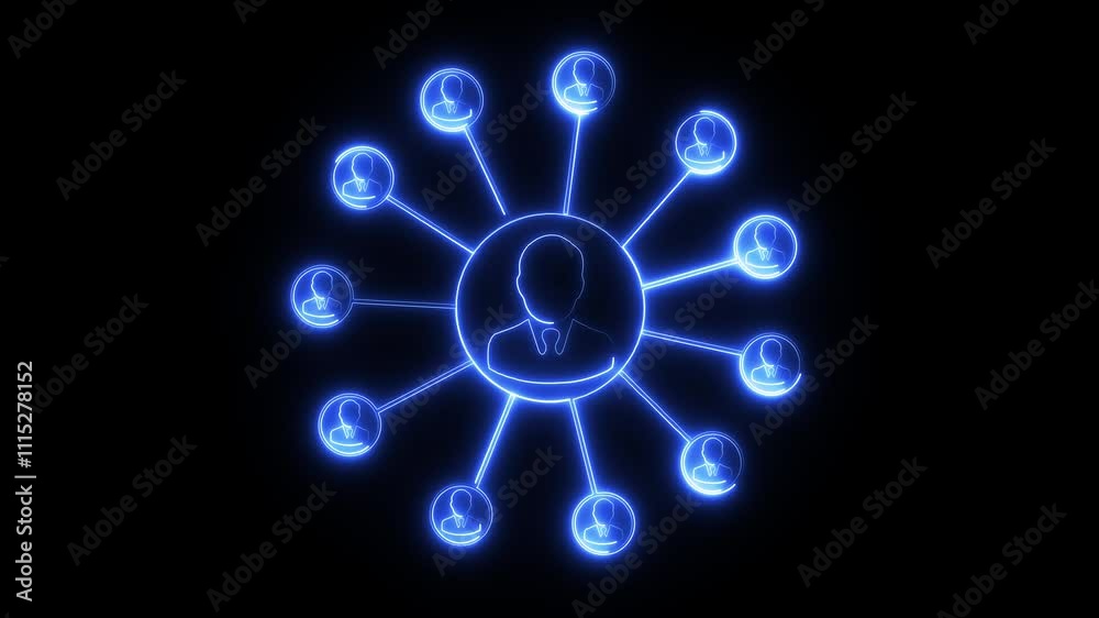 neon network of connections with icons over diverse business people using tablet. Technology, business and digital interface concept digitally