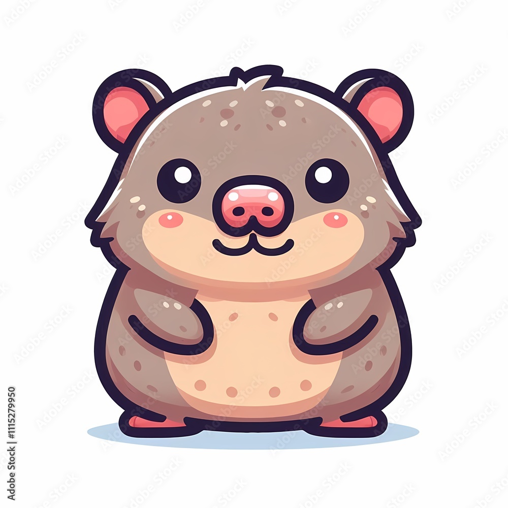 Obraz premium Cute Wombat Chibi Illustration in Flat Style on White Background