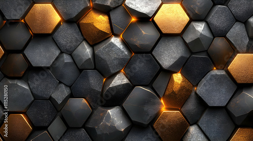 Hexagonal Stone & Gold Text...