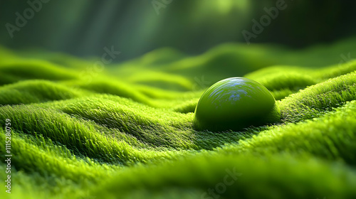 Sphere Rests on Lush Green ...
