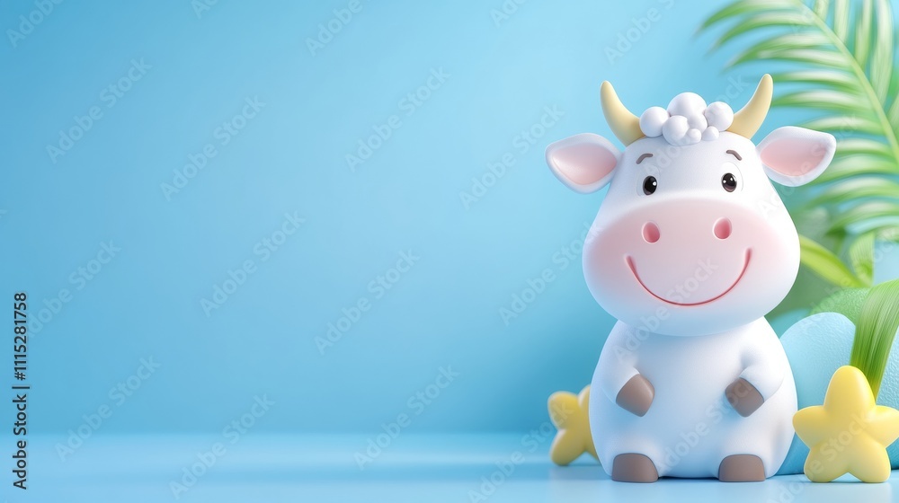 Fototapeta premium Cute Cartoon Cow Character on a Bright Blue Background