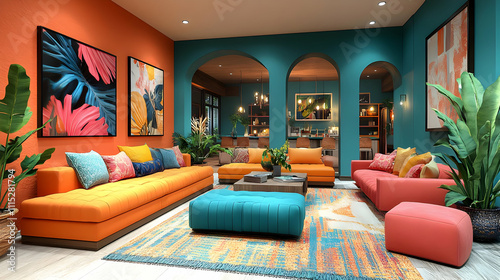 Vibrant Teal & Orange Livin...