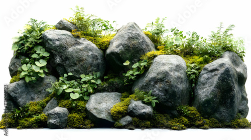 3D Render Mossy Rocks and P...