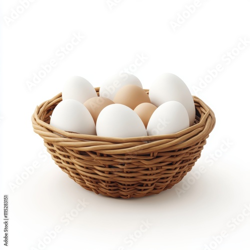 Wallpaper Mural A woven basket filled with fresh eggs, isolated on white background, symbolizing freshness and simplicity, perfect for farm branding, organic product campaigns, food photography Torontodigital.ca