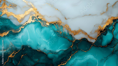 Teal & Gold Abstract Art: F...