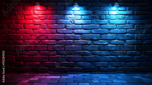 Red Blue Neon Brick Wall Ba...