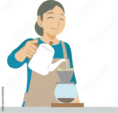 ハンドドリップでコーヒーを淹れる女性