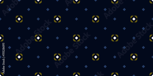 Simple geometric pattern abstract square shapes motif classic blue minimal background. Small elements modern fabric design textile swatch ladies dress, man shirt all over print block.
