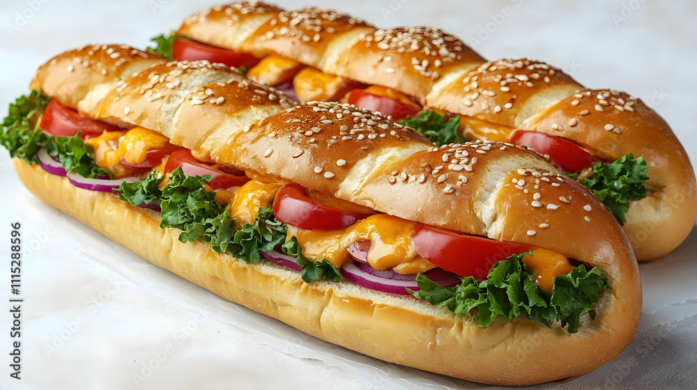 Delicious Sesame Seed Sub Sandwiches with Tomato and Lettuce - Food Photo Delicious Sesame Seed Sub Sandwiches with Tomato and Lettuce - Food Photo
