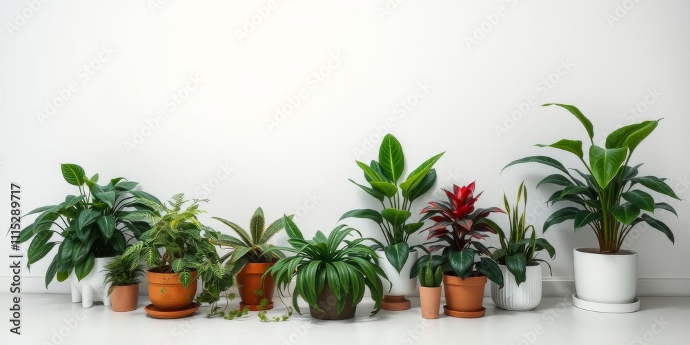 a collection of lush green plants set against a clean white background with a dividing white wall, indoor plants, vivid, arrangement a collection of lush green plants set against a clean white background with a dividing white wall, indoor plants, vivid, arrangement
