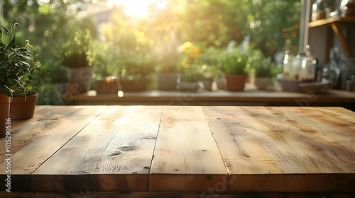 Rustic Wooden Table, Sunlit...