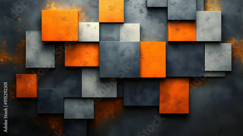 Abstract Orange Grey Cubes ...