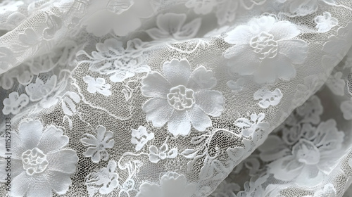 White Floral Lace Fabric Te...