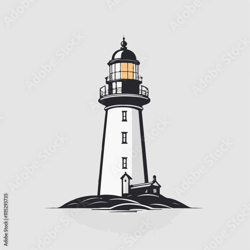 an lighthouse logo, vector, gray background, lighthouse on a white background, logo illustration, vector