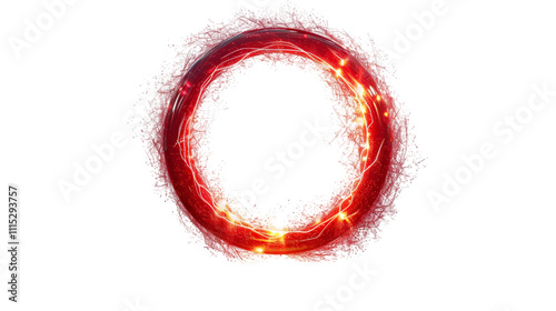 glowing red abstract ring electric particle glow light effect hologram circle, isolated on a transparent background