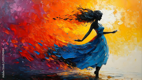 Woman in Blue Dress Dances ...