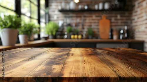 Wooden Tabletop with Blurre...