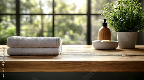 Relaxing Spa Towels on Wood...