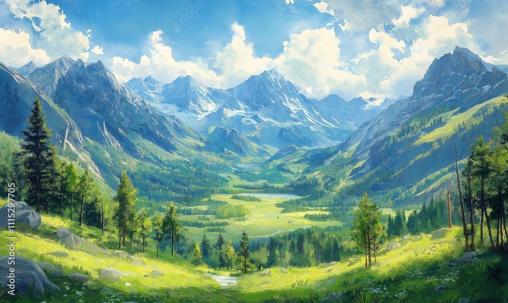 Panoramic view of a majestic valley in the mountains. Panoramic view of a majestic valley in the mountains.