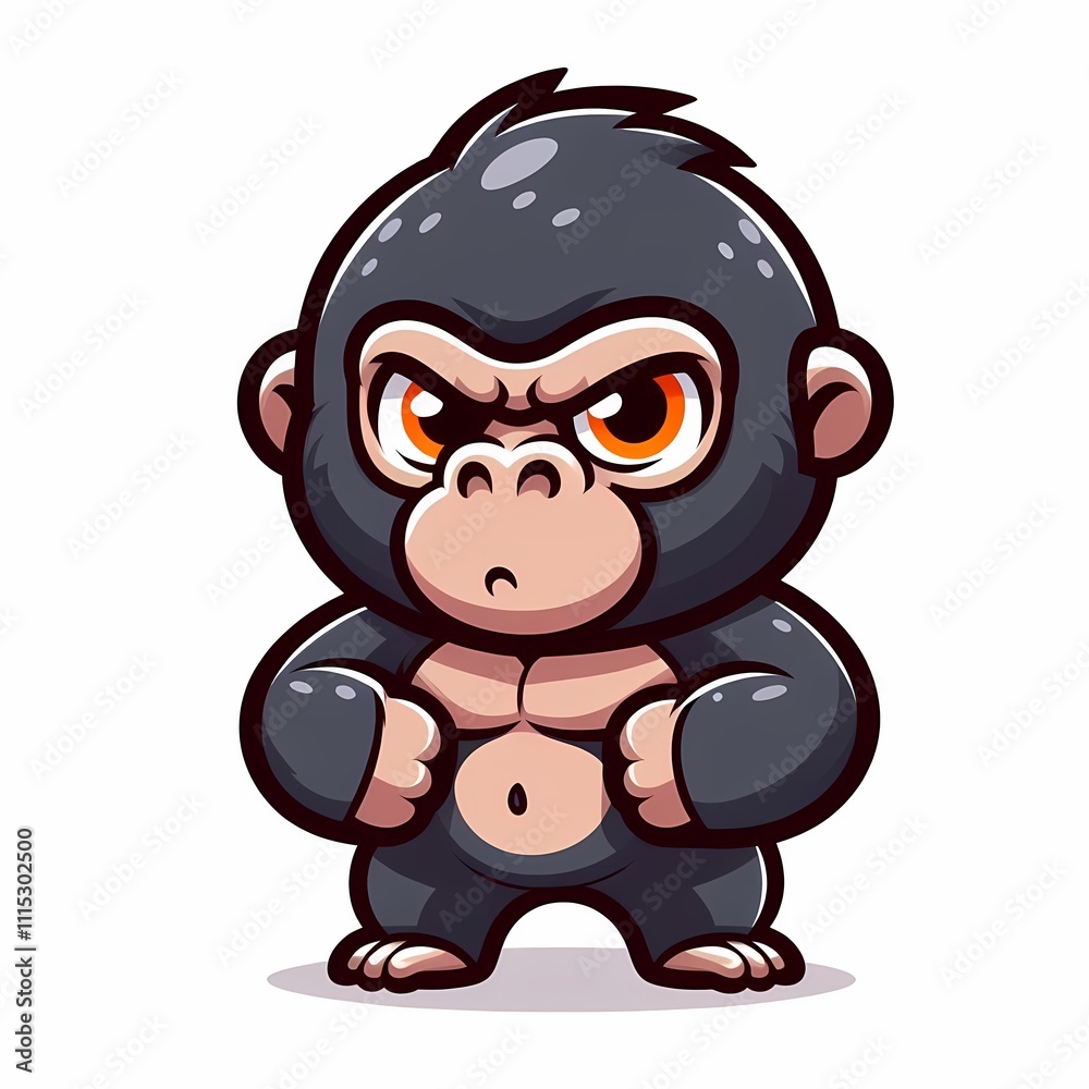 Obraz premium Cute Chibi Gorilla Illustration in Flat Style on White Background