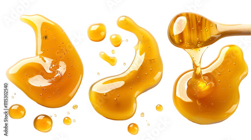 honey spill set on transparent or white background, top view, png isolated on a transparent background