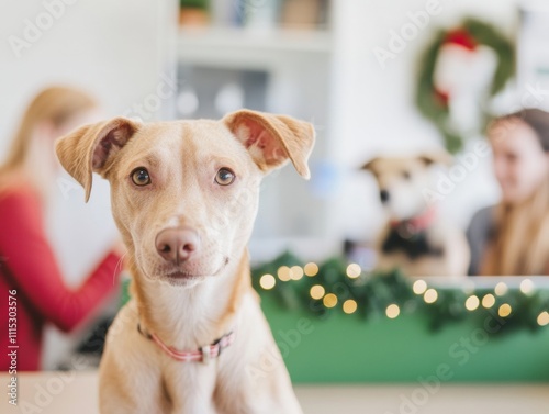 Enthusiastic Office Collaboration Celebrating National Mutt Day, Christmas, and New Years Eve with Holiday Dog Adoption Campaign photo