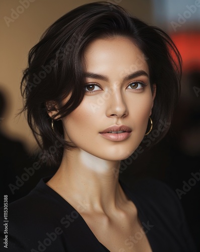 Close up shot of a beautiful woman with beautiful short hair style photo