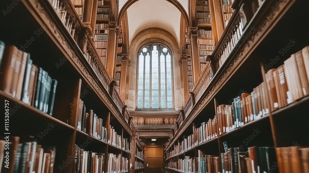 Majestic Archway and Bookshelves in University Library