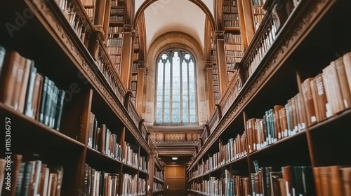 Majestic Archway and Bookshelves in University Library