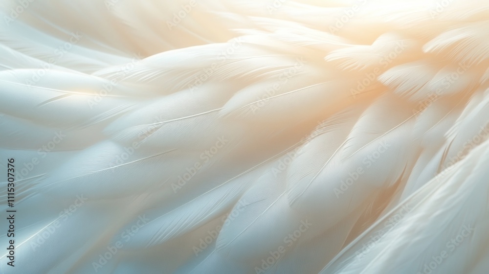 Close-up of soft, white feathers, gently lit by a soft, warm light. Close-up of soft, white feathers, gently lit by a soft, warm light.