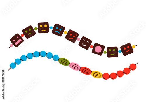 Friendship bracelet vector set. Necklace made of beads. Handmade jewelry. Doodle illustration. 