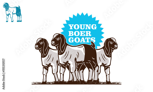 young boer goat farm logo, silhouette of healthy organic ram vector illustrations