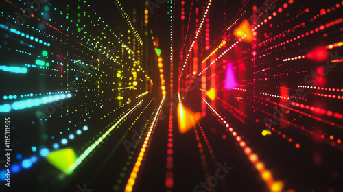 Abstract black background with Colorful geometric lines. Digital future technology . Abstract business connection of lines from nodes innovation of communication in the network.