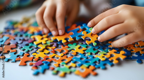 Family Hands Assembling Puzzle 3D Macro Shot Warm Light Heartwarming Atmosphere