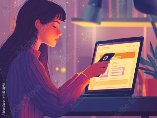 Digital Connection: A Woman Using Technology in a Cozy Setting